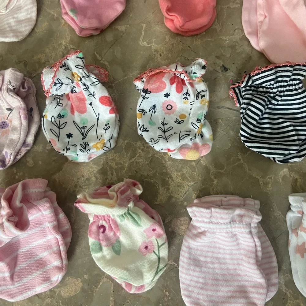 Assorted Pink Baby Mittens Set of 15
